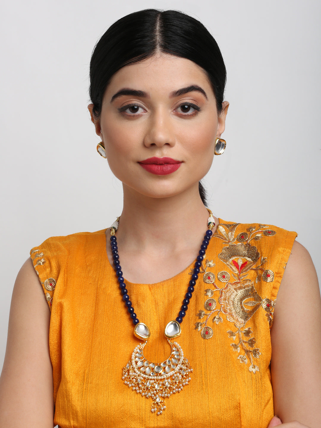 Stone Kundan Neckpiece With Studs - Ruby Raang - Ruby Raang Studio