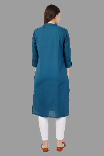 House of RP Women's Light Blue Solid Cotton Straight Kurta | Swadesiicart