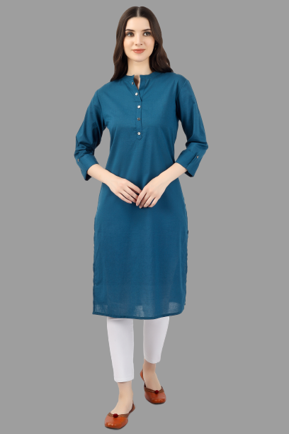 House of RP Women's Light Blue Solid Cotton Straight Kurta | Swadesiicart