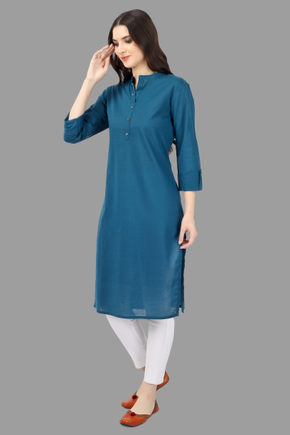 House of RP Women's Light Blue Solid Cotton Straight Kurta | Swadesiicart