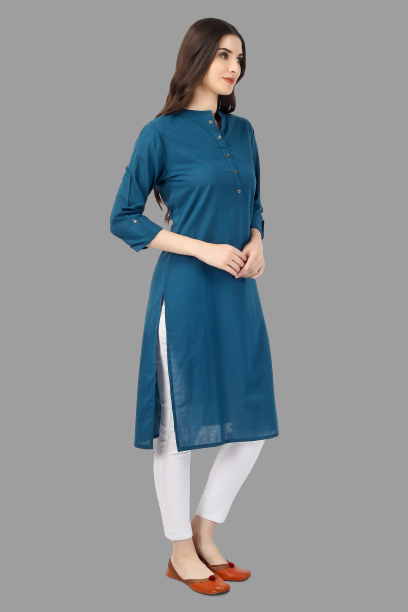 House of RP Women's Light Blue Solid Cotton Straight Kurta | Swadesiicart