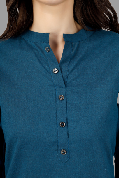 House of RP Women's Light Blue Solid Cotton Straight Kurta | Swadesiicart