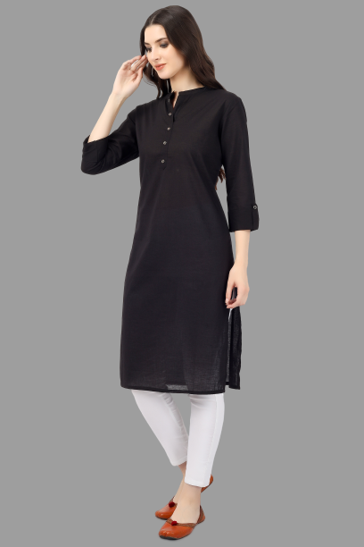 House of RP Women's Black Solid Cotton Straight Kurta | Swadesiicart