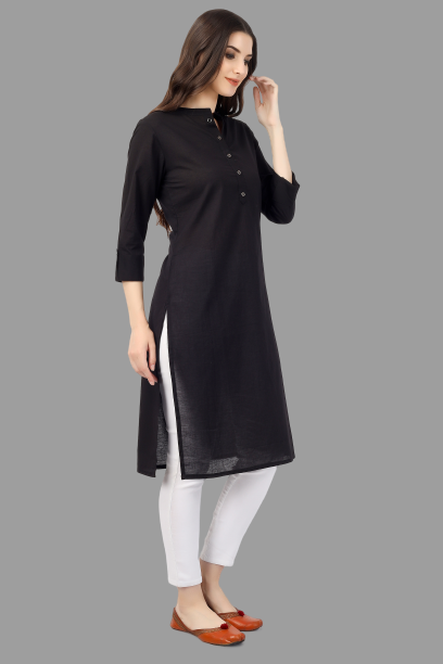 House of RP Women's Black Solid Cotton Straight Kurta | Swadesiicart