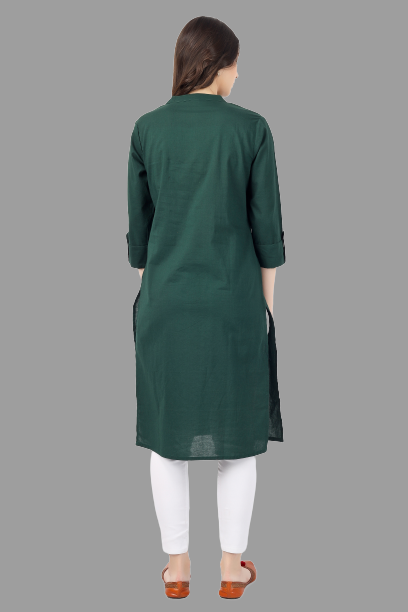 House of RP Women's Green Solid Cotton Straight Kurta | Swadesiicart