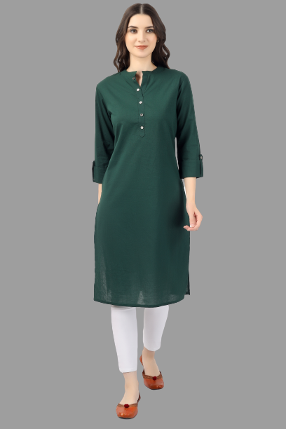 House of RP Women's Green Solid Cotton Straight Kurta | Swadesiicart