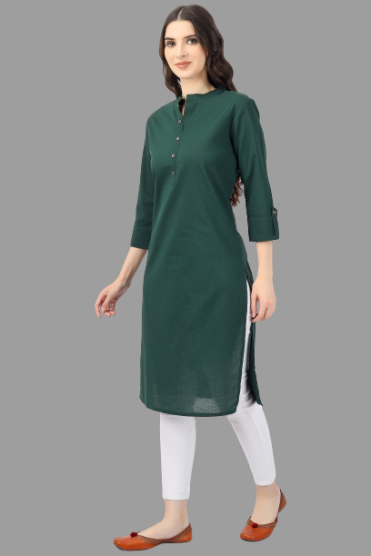 House of RP Women's Green Solid Cotton Straight Kurta | Swadesiicart