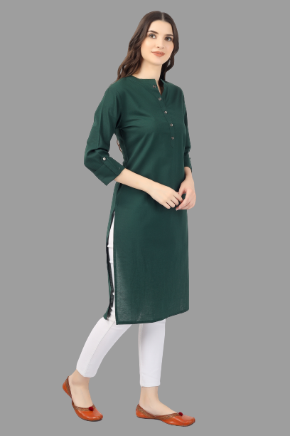 House of RP Women's Green Solid Cotton Straight Kurta | Swadesiicart