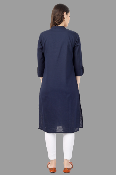 House of RP Women's Blue Solid Cotton Straight Kurta | Swadesiicart