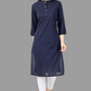 House of RP Women's Blue Solid Cotton Straight Kurta | Swadesiicart