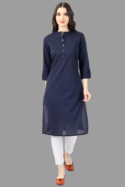 House of RP Women's Blue Solid Cotton Straight Kurta | Swadesiicart