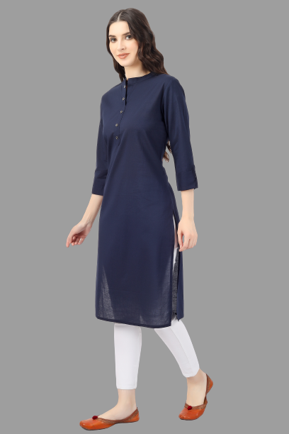 House of RP Women's Blue Solid Cotton Straight Kurta | Swadesiicart