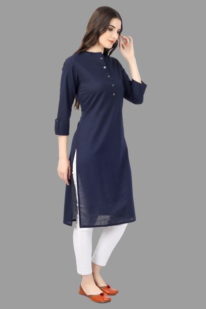 House of RP Women's Blue Solid Cotton Straight Kurta | Swadesiicart