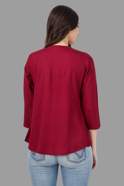 House of RP Women Marron Rayon Embroidered Flared Tunic | Swadesiicart