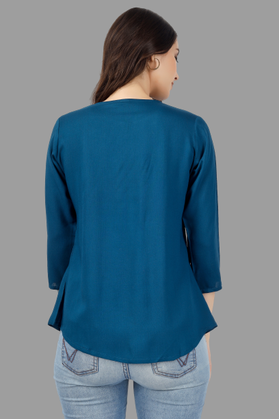 House of RP Women Light Blue Rayon Embroidered Flared Tunic | Swadesiicart