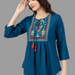 House of RP Women Light Blue Rayon Embroidered Flared Tunic | Swadesiicart