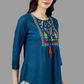 House of RP Women Light Blue Rayon Embroidered Flared Tunic | Swadesiicart