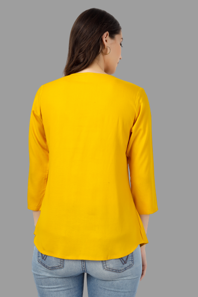 House of RP Women Yellow Rayon Embroidered Flared Tunic | Swadesiicart