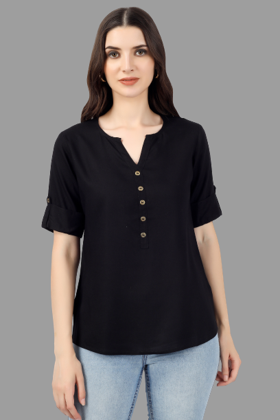 House of RP Women Black Rayon Solid Casual Tunic | Swadesiicart