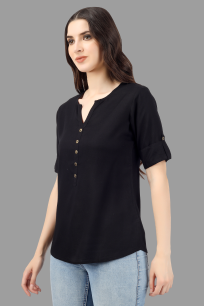 House of RP Women Black Rayon Solid Casual Tunic | Swadesiicart