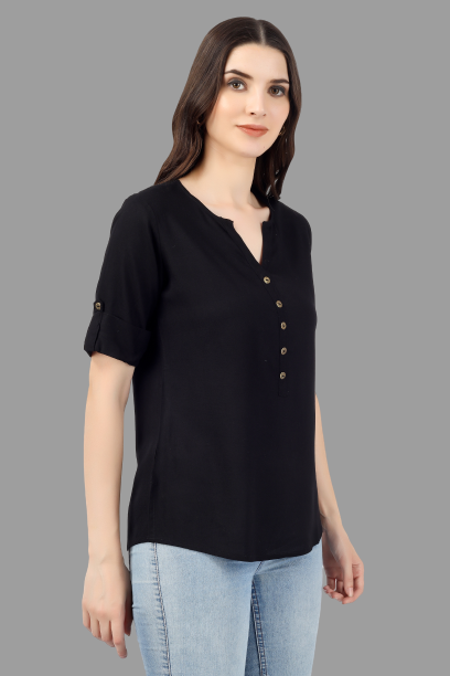 House of RP Women Black Rayon Solid Casual Tunic | Swadesiicart