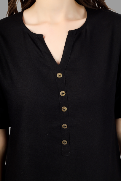 House of RP Women Black Rayon Solid Casual Tunic | Swadesiicart