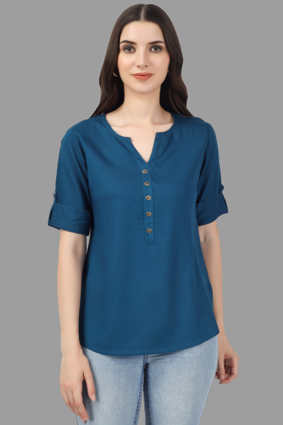 House of RP Women Blue Rayon Solid Casual Tunic | Swadesiicart
