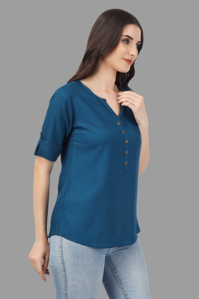 House of RP Women Blue Rayon Solid Casual Tunic | Swadesiicart
