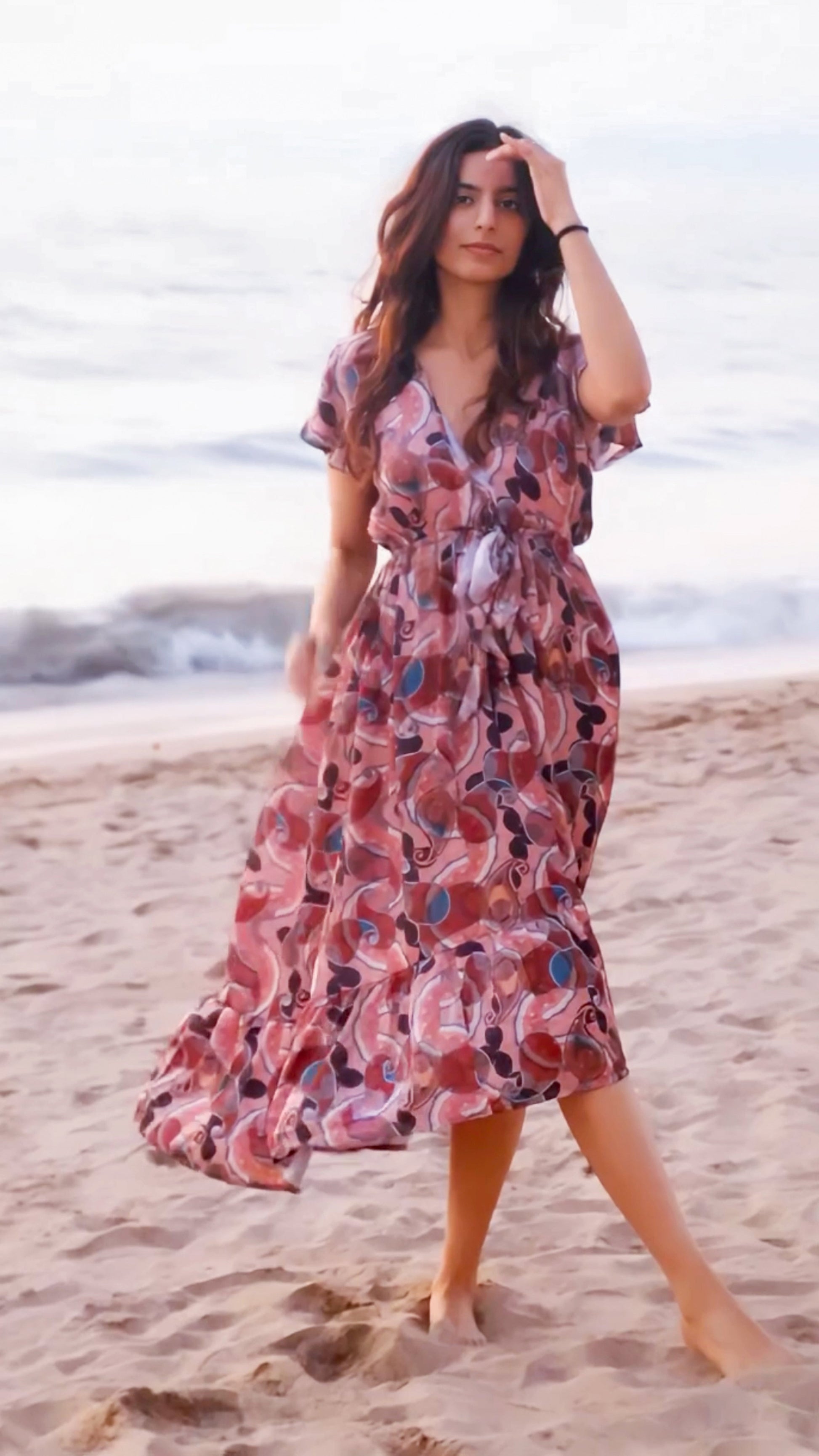Noroke Sustainable fabric | Bemberg Brown Printed High Low Dress | Swadesiicart