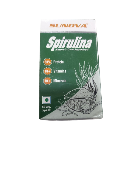 Sunova Organic Spirulina 60 Capsules - Swadesiicart