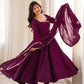 Women’s Wine Purple Pure Roman Chanderi Silk 16 Kali Anarkali Gown with Embroidered Dupatta & Churidar