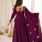 Women’s Wine Purple Pure Roman Chanderi Silk 16 Kali Anarkali Gown with Embroidered Dupatta & Churidar