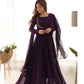 Lorenvalley Fashion Wine Georgette Anarkali Gown Dupatta Set With Pant Ready to Wear - Wine | Swadesiicart