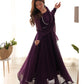 Lorenvalley Fashion Wine Georgette Anarkali Gown Dupatta Set With Pant Ready to Wear - Wine | Swadesiicart