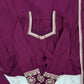 Women’s Wine Purple Pure Roman Chanderi Silk 16 Kali Anarkali Gown with Embroidered Dupatta & Churidar