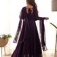 Lorenvalley Fashion Wine Georgette Anarkali Gown Dupatta Set With Pant Ready to Wear - Wine | Swadesiicart