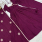 Women’s Wine Purple Pure Roman Chanderi Silk 16 Kali Anarkali Gown with Embroidered Dupatta & Churidar