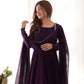 Lorenvalley Fashion Wine Georgette Anarkali Gown Dupatta Set With Pant Ready to Wear - Wine | Swadesiicart
