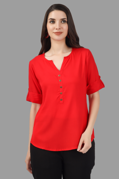 House of RP Women Red Rayon Solid Casual Tunic | Swadesiicart