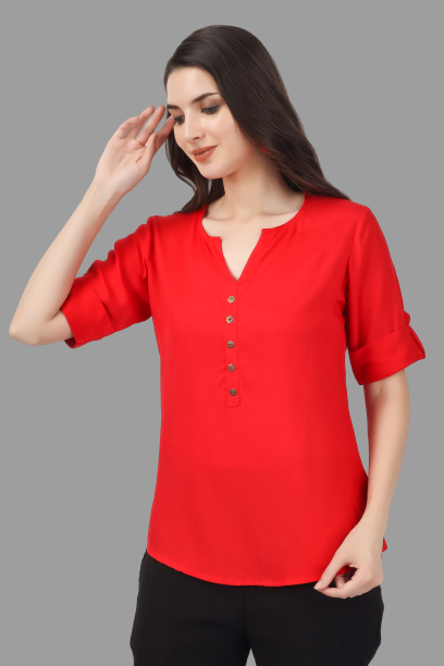 House of RP Women Red Rayon Solid Casual Tunic | Swadesiicart