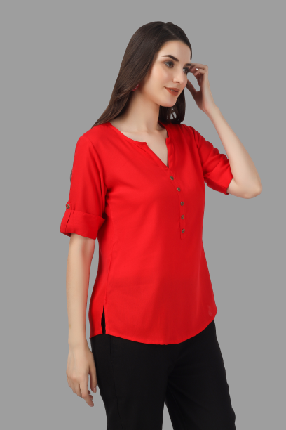 House of RP Women Red Rayon Solid Casual Tunic | Swadesiicart
