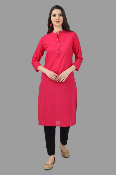 House of RP Women's Pink Solid Cotton Straight Kurta | Swadesiicart