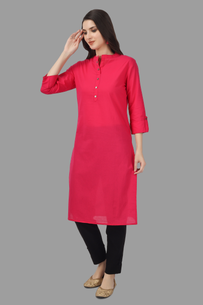 House of RP Women's Pink Solid Cotton Straight Kurta | Swadesiicart