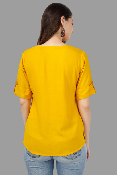 House of RP Women Yellow Rayon Solid Casual Tunic | Swadesiicart