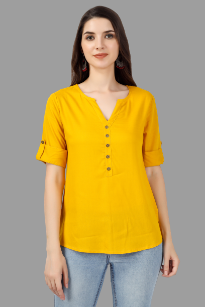 House of RP Women Yellow Rayon Solid Casual Tunic | Swadesiicart