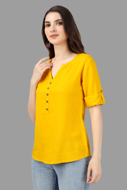 House of RP Women Yellow Rayon Solid Casual Tunic | Swadesiicart