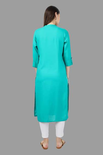 House of RP Women's Turquoise Rayon Chicken Embroidered Straight Kurta | Swadesiicart