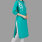 House of RP Women's Turquoise Rayon Chicken Embroidered Straight Kurta | Swadesiicart