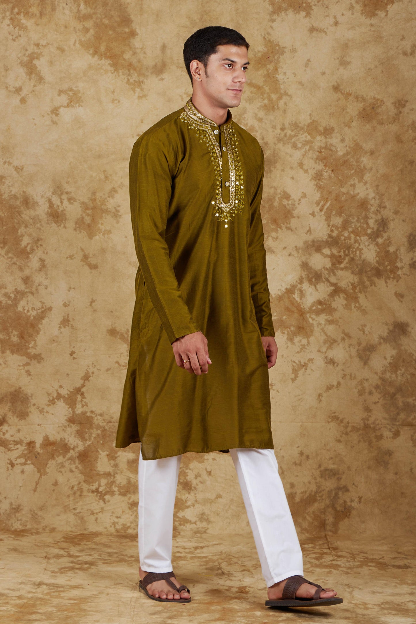 Bluesaanchi Men's Mirror Magic Field Drab Kurta Set | Swadesiicart