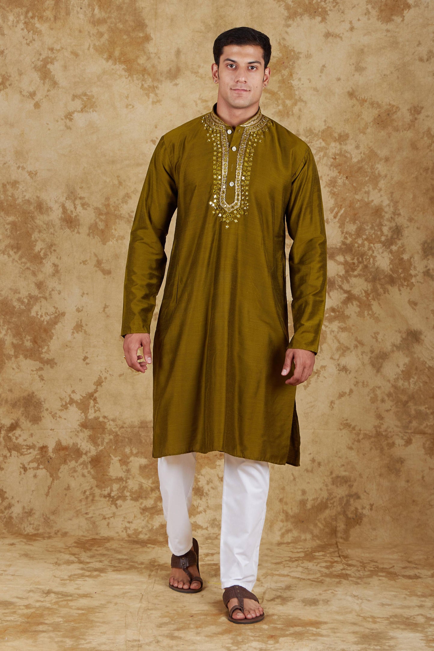 Bluesaanchi Men's Mirror Magic Field Drab Kurta Set | Swadesiicart